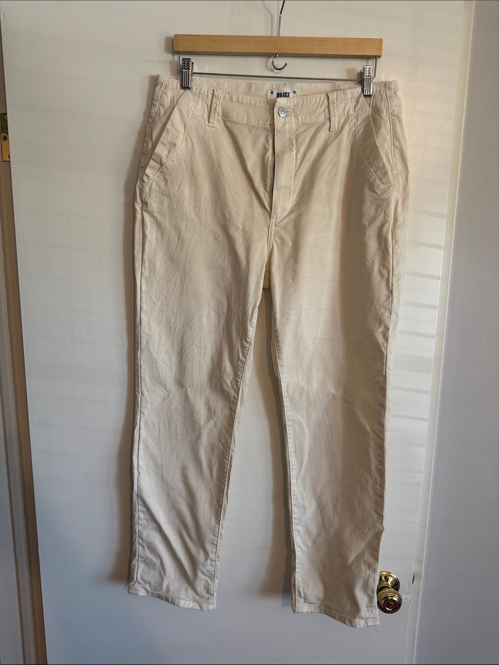 PAIGE Cream Straight-Leg Pants
